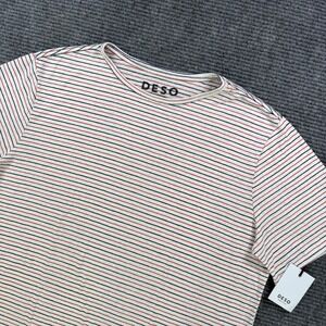 NEW DESO Mens XL Midtown Stripe Tee Cream Red Navy Hemp Organic Cotton Comfort